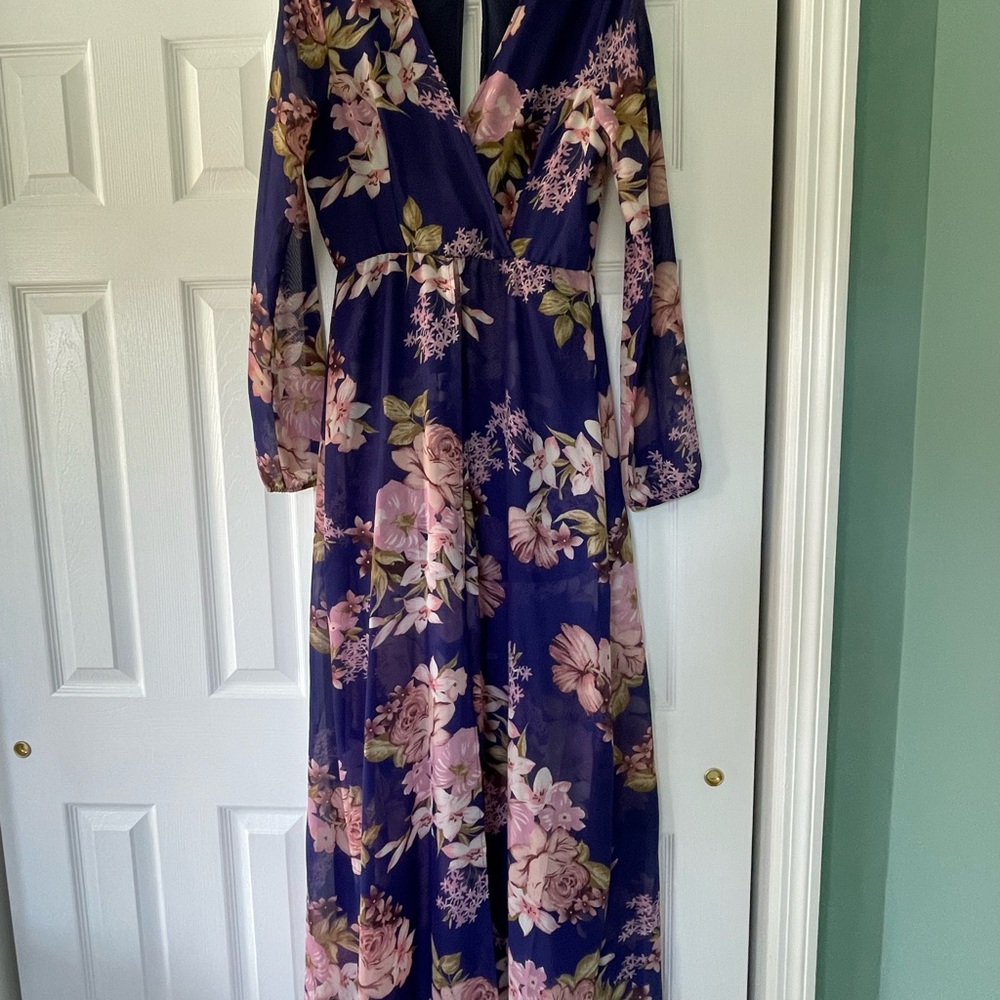 Floral V-Neck Maxi Dress/Romper - Purple and Pink
